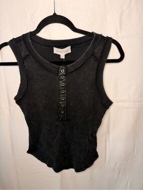 Hippie Rose Black Ribbed Button-Front Tank